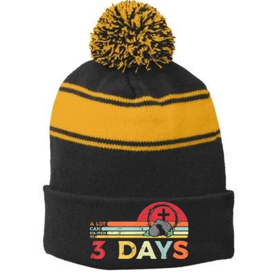 Easter A Lot Can Happen In 3 Days Religious Stripe Pom Pom Beanie