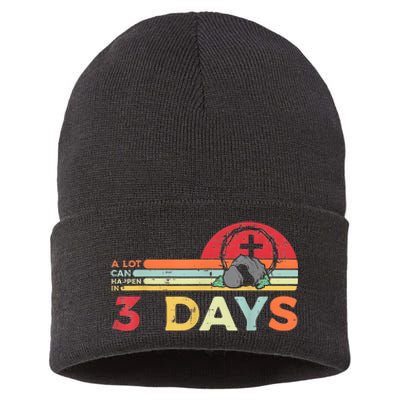 Easter A Lot Can Happen In 3 Days Religious Sustainable Knit Beanie