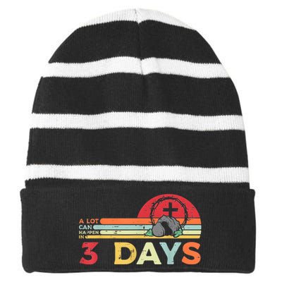 Easter A Lot Can Happen In 3 Days Religious Striped Beanie with Solid Band