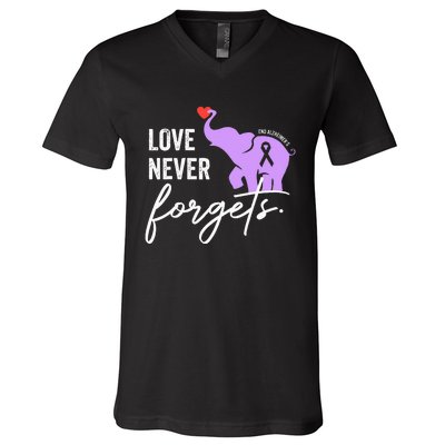 End Alzheimers Love Never Forgets Alzheimers Awareness V-Neck T-Shirt