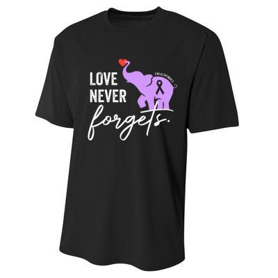 End Alzheimers Love Never Forgets Alzheimers Awareness Performance Sprint T-Shirt