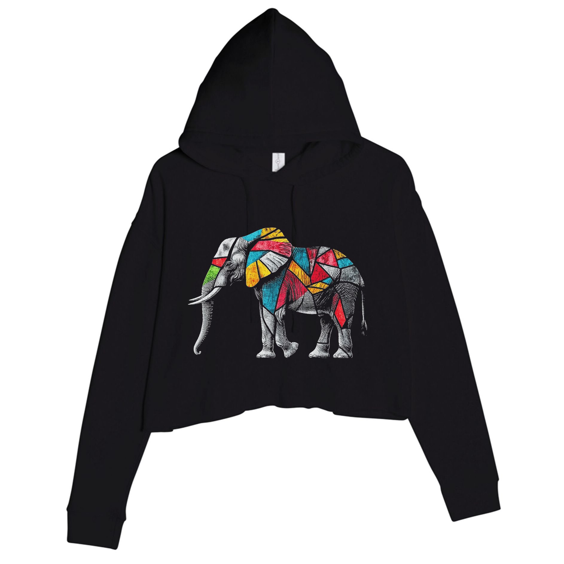 Elephant Animal Motif Artwork Elephant Crop Fleece Hoodie