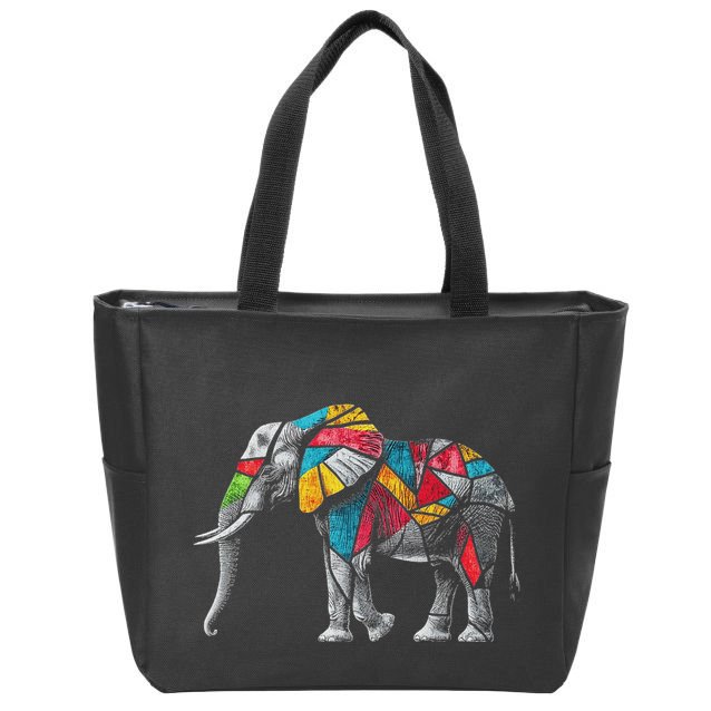 Elephant Animal Motif Artwork Elephant Zip Tote Bag