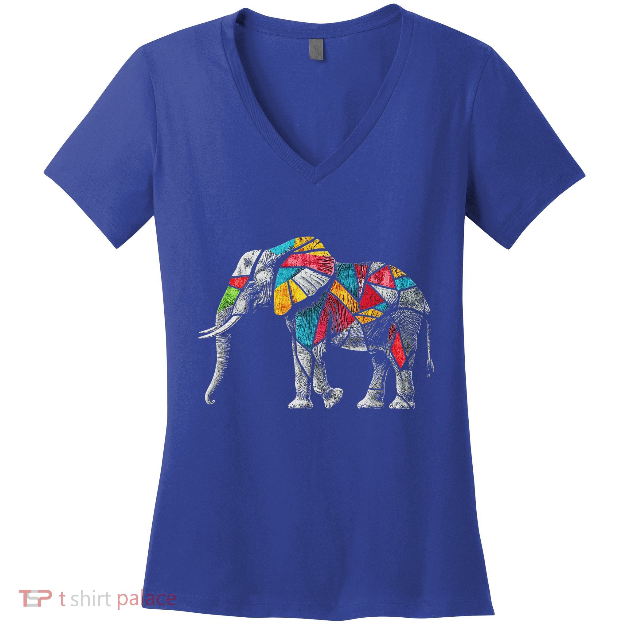 Elephant Animal Motif Artwork Elephant Women's V-Neck T-Shirt