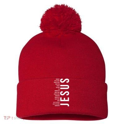 Emmanuel Alpha Omega Prince Of Peace Son Of God Jesus Pom Pom 12in Knit Beanie