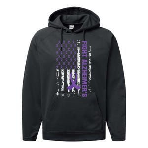 End AlzheimerS Purple Ribbon Alzheimers Awareness Performance Fleece Hoodie