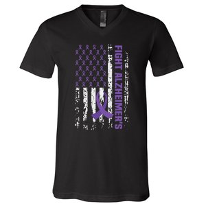 End AlzheimerS Purple Ribbon Alzheimers Awareness V-Neck T-Shirt