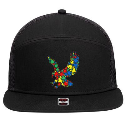 Eagle Autism Puzzle for Autism Awareness 7 Panel Mesh Trucker Snapback Hat