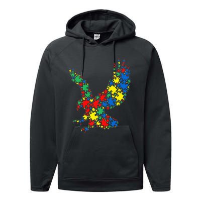 Eagle Autism Puzzle for Autism Awareness Performance Fleece Hoodie