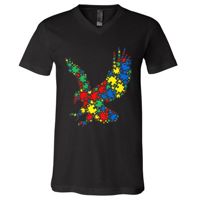 Eagle Autism Puzzle for Autism Awareness V-Neck T-Shirt