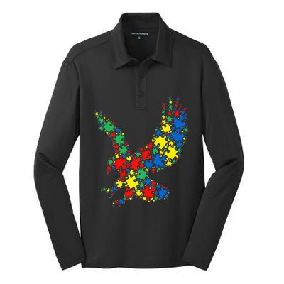 Eagle Autism Puzzle for Autism Awareness Silk Touch Performance Long Sleeve Polo