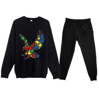 Eagle Autism Puzzle for Autism Awareness Premium Crewneck Sweatsuit Set