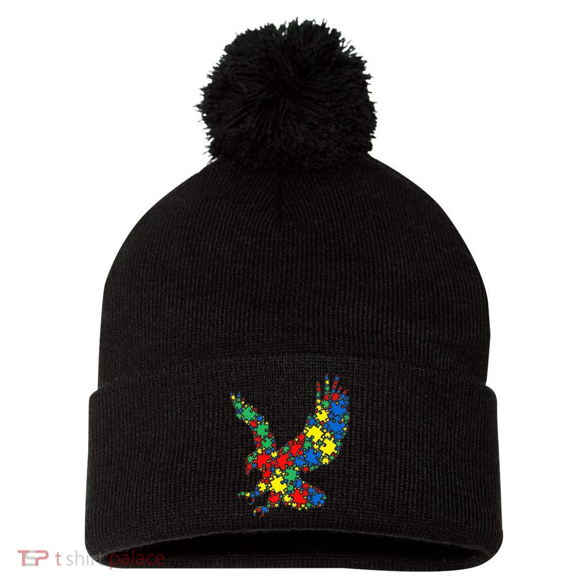 Eagle Autism Puzzle for Autism Awareness Pom Pom 12in Knit Beanie