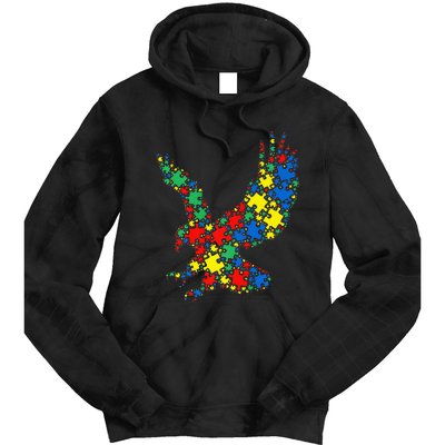 Eagle Autism Puzzle for Autism Awareness Tie Dye Hoodie