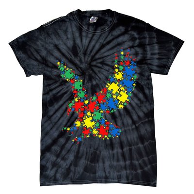 Eagle Autism Puzzle for Autism Awareness Tie-Dye T-Shirt