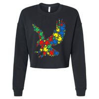 Eagle Autism Puzzle for Autism Awareness Cropped Pullover Crew