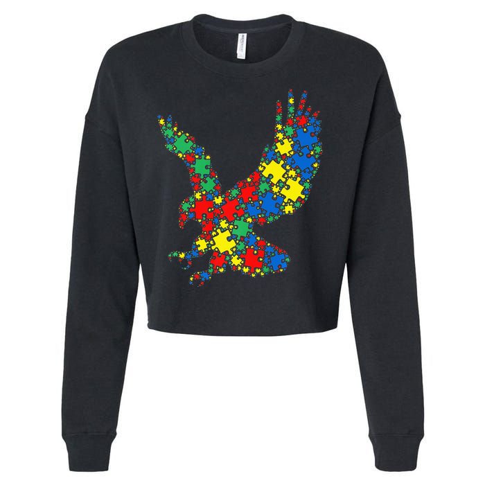 Eagle Autism Puzzle for Autism Awareness Cropped Pullover Crew