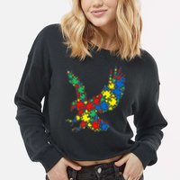Eagle Autism Puzzle for Autism Awareness Cropped Pullover Crew