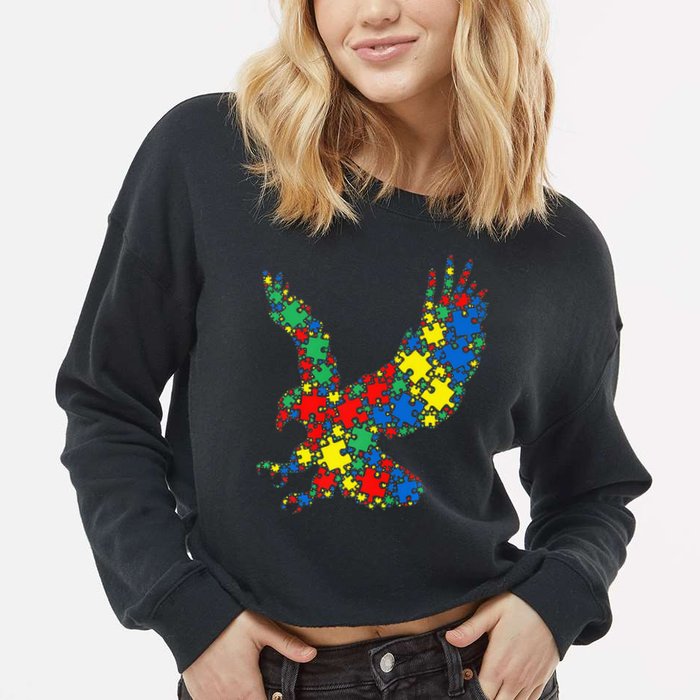 Eagle Autism Puzzle for Autism Awareness Cropped Pullover Crew