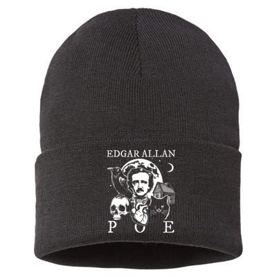 Edgar Allan Poe Poems Quotes Raven Literature Sustainable Knit Beanie