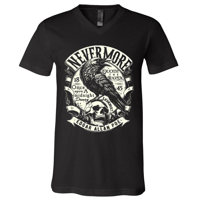 Edgar Allan Poe Quoth The Raven V-Neck T-Shirt