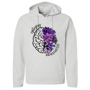 Epilepsy Awareness Purple Brain Flower Performance Fleece Hoodie