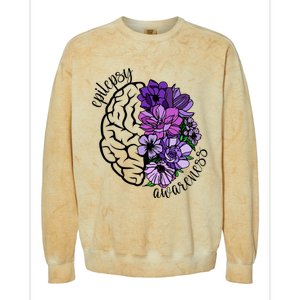 Epilepsy Awareness Purple Brain Flower Colorblast Crewneck Sweatshirt