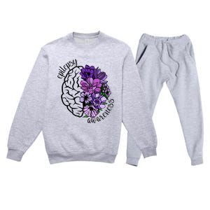 Epilepsy Awareness Purple Brain Flower Premium Crewneck Sweatsuit Set