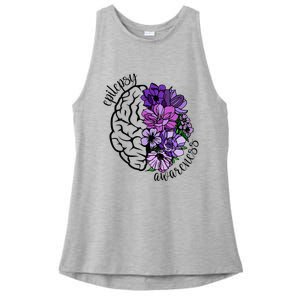 Epilepsy Awareness Purple Brain Flower Ladies PosiCharge Tri-Blend Wicking Tank