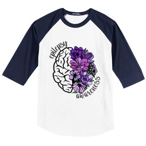 Epilepsy Awareness Purple Brain Flower Baseball Sleeve Shirt