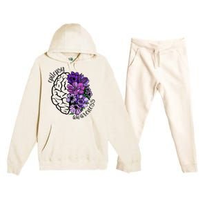 Epilepsy Awareness Purple Brain Flower Premium Hooded Sweatsuit Set