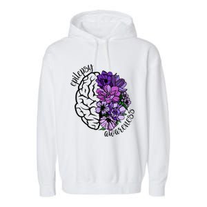 Epilepsy Awareness Purple Brain Flower Garment-Dyed Fleece Hoodie