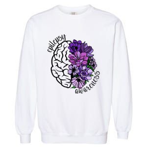 Epilepsy Awareness Purple Brain Flower Garment-Dyed Sweatshirt