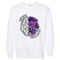 Epilepsy Awareness Purple Brain Flower Garment-Dyed Sweatshirt