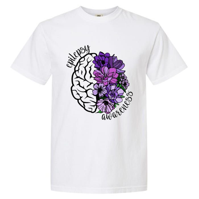 Epilepsy Awareness Purple Brain Flower Garment-Dyed Heavyweight T-Shirt