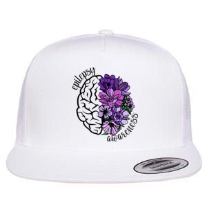 Epilepsy Awareness Purple Brain Flower Flat Bill Trucker Hat