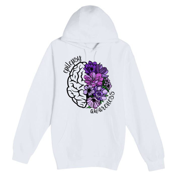 Epilepsy Awareness Purple Brain Flower Premium Pullover Hoodie