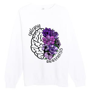 Epilepsy Awareness Purple Brain Flower Premium Crewneck Sweatshirt