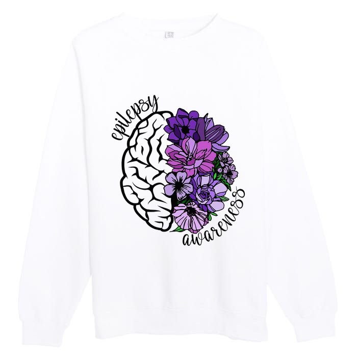 Epilepsy Awareness Purple Brain Flower Premium Crewneck Sweatshirt