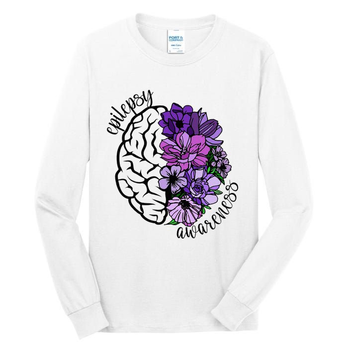 Epilepsy Awareness Purple Brain Flower Tall Long Sleeve T-Shirt