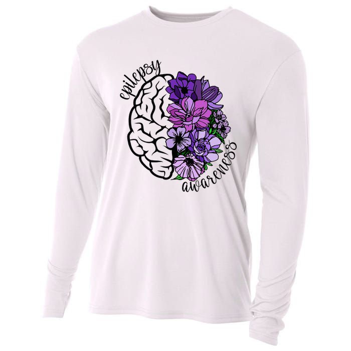 Epilepsy Awareness Purple Brain Flower Cooling Performance Long Sleeve Crew