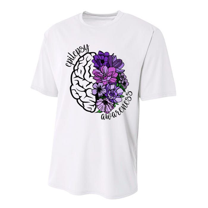 Epilepsy Awareness Purple Brain Flower Performance Sprint T-Shirt