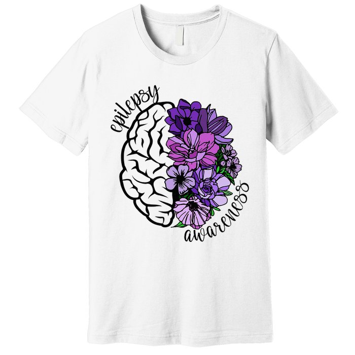 Epilepsy Awareness Purple Brain Flower Premium T-Shirt