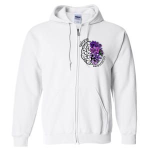 Epilepsy Awareness Purple Brain Flower Full Zip Hoodie