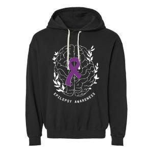 Epilepsy Awareness Ribbon Purple Epilepsy Brain Grahpic Garment-Dyed Fleece Hoodie