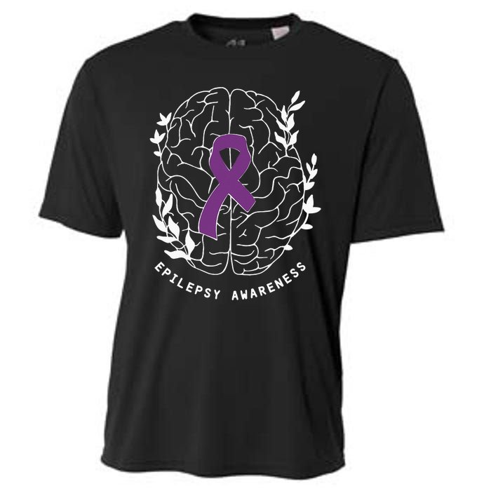 Epilepsy Awareness Ribbon Purple Epilepsy Brain Grahpic Cooling Performance Crew T-Shirt