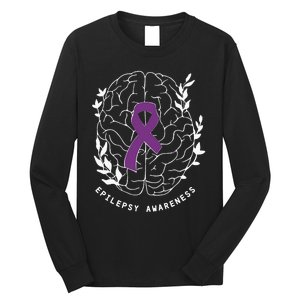 Epilepsy Awareness Ribbon Purple Epilepsy Brain Grahpic Long Sleeve Shirt