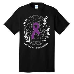 Epilepsy Awareness Ribbon Purple Epilepsy Brain Grahpic Tall T-Shirt