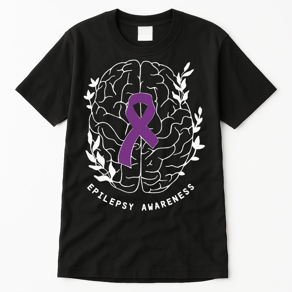 Epilepsy Awareness Ribbon Purple Epilepsy Brain Grahpic Tall T-Shirt