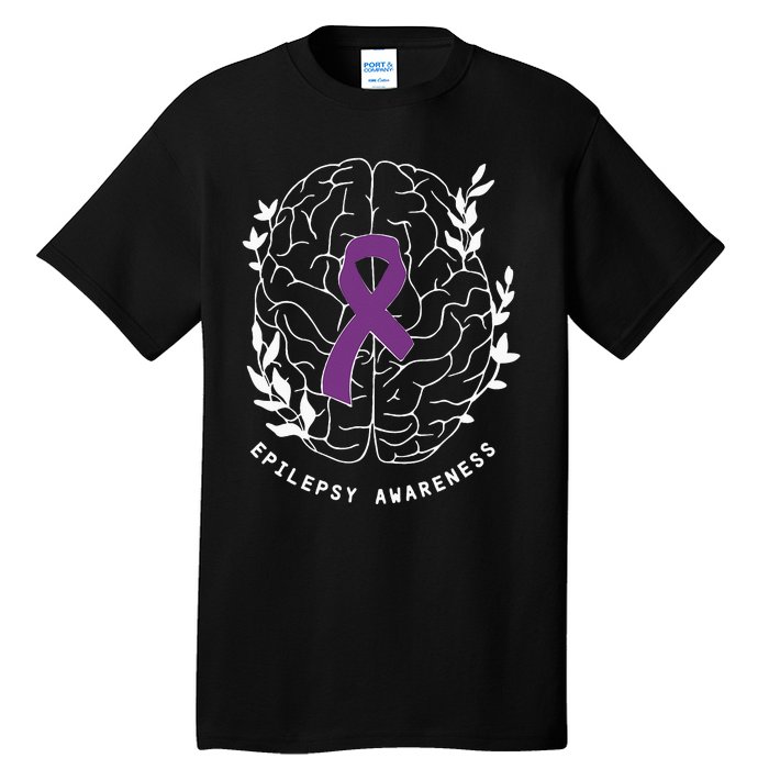 Epilepsy Awareness Ribbon Purple Epilepsy Brain Grahpic Tall T-Shirt